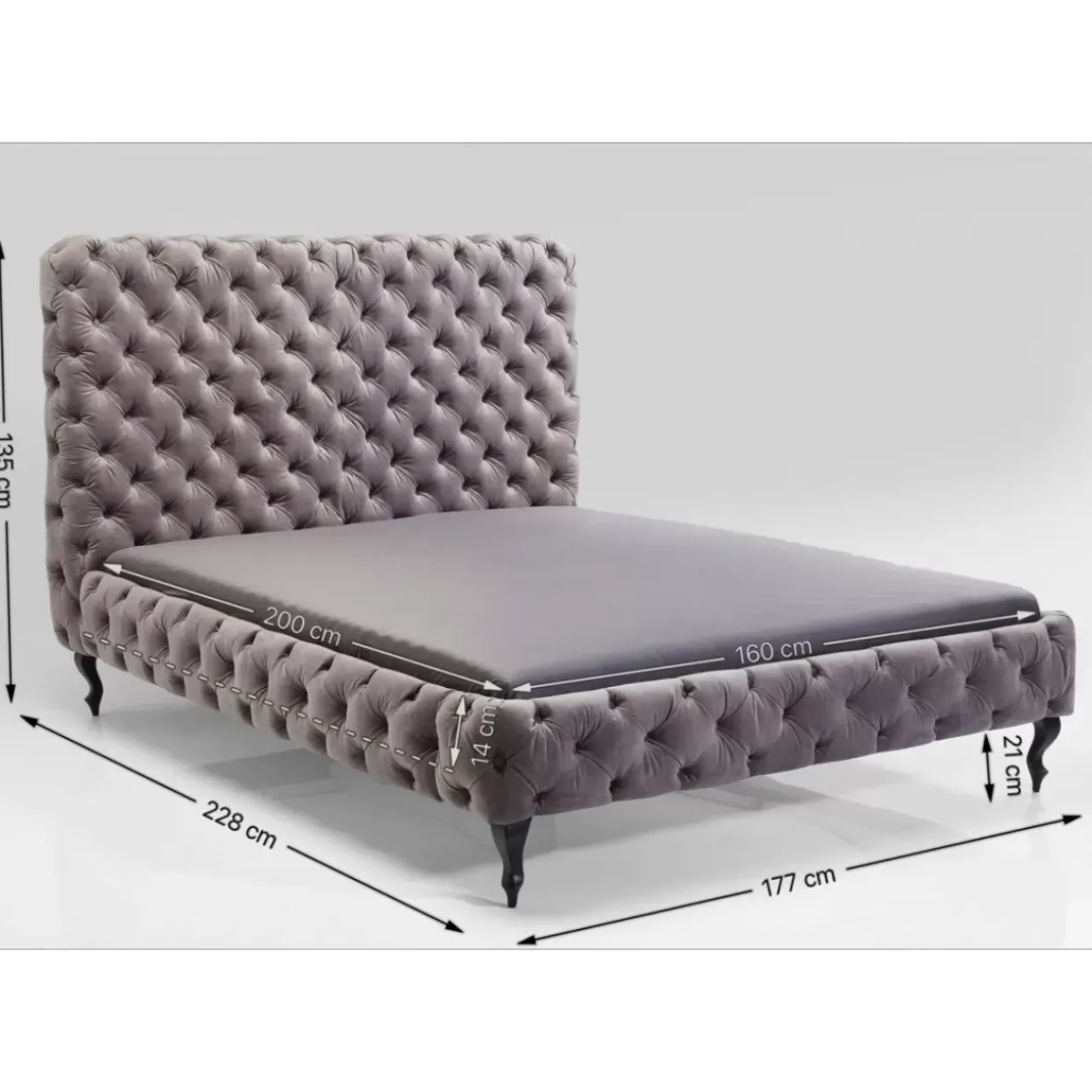 Bett Desire Hoch Silbergrau 160X200 Cm