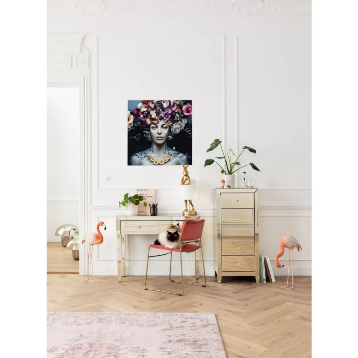 Bild Glas Flower Art Lady 80X80Cm
