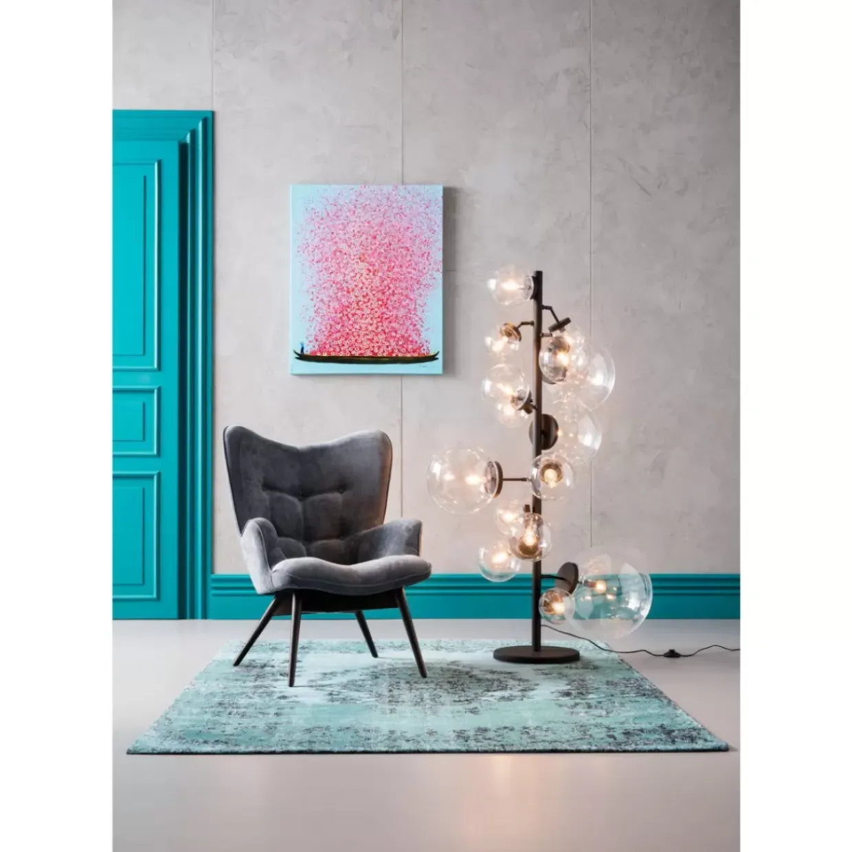 Bild Touched Flower Boat Blau Pink 80X100Cm