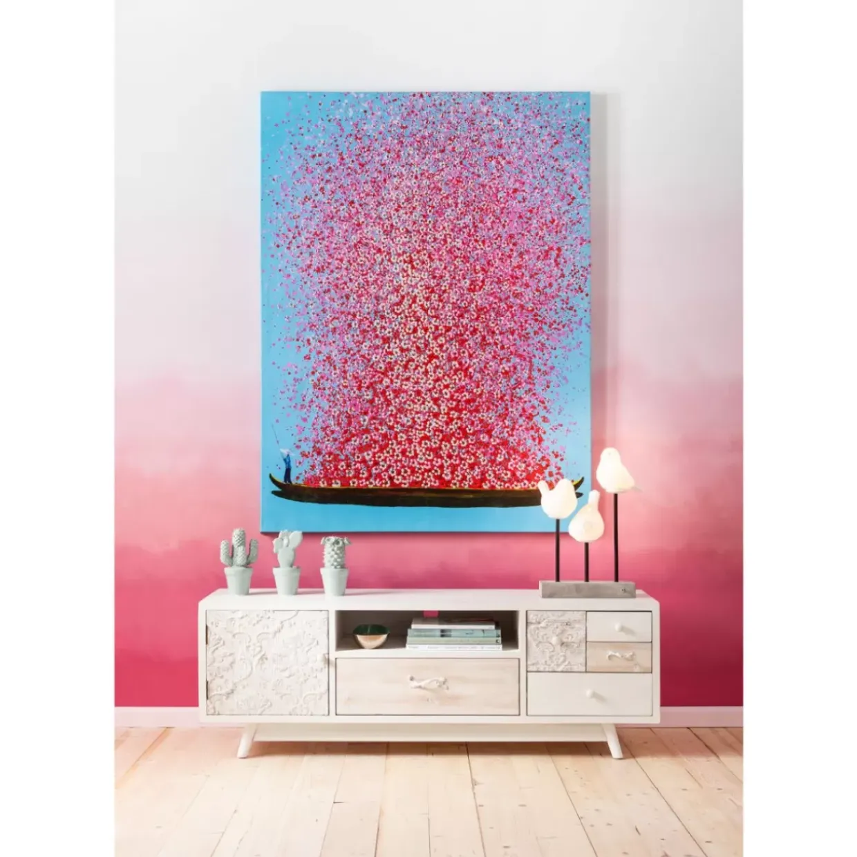 Bild Touched Flower Boat Blau Pink 160X120Cm
