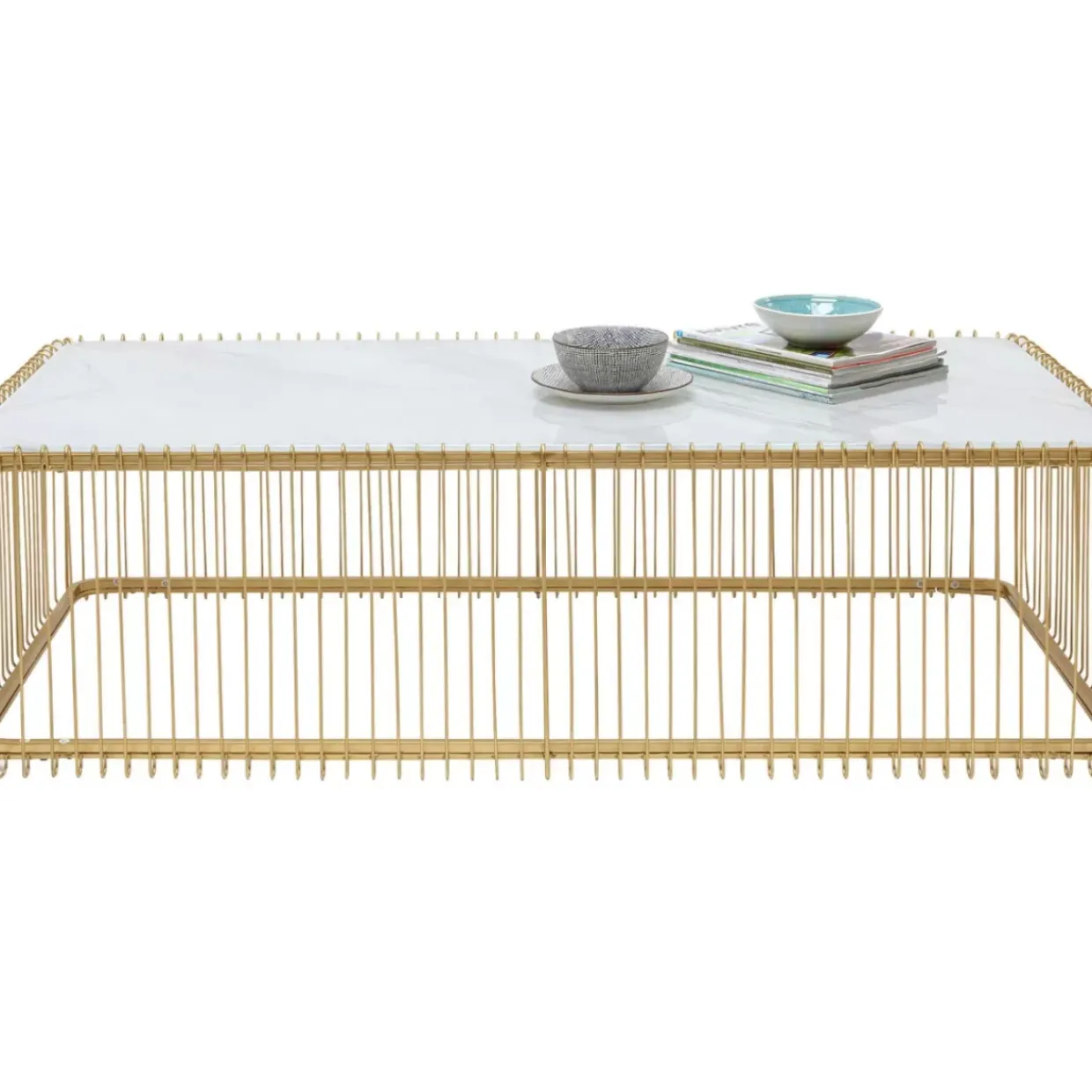 Couchtisch Wire Glas Marble Weis 145X70Cm