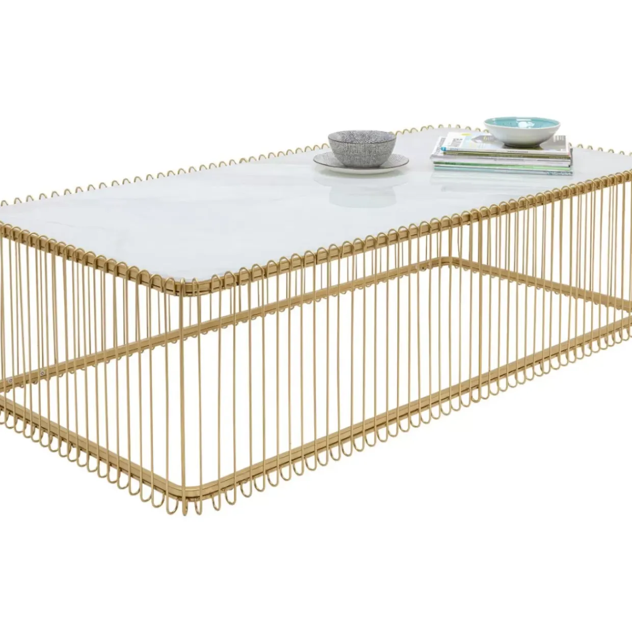 Couchtisch Wire Glas Marble Weis 145X70Cm