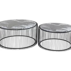 Couchtisch Wire Glas Marble Schwarz (2/Set)
