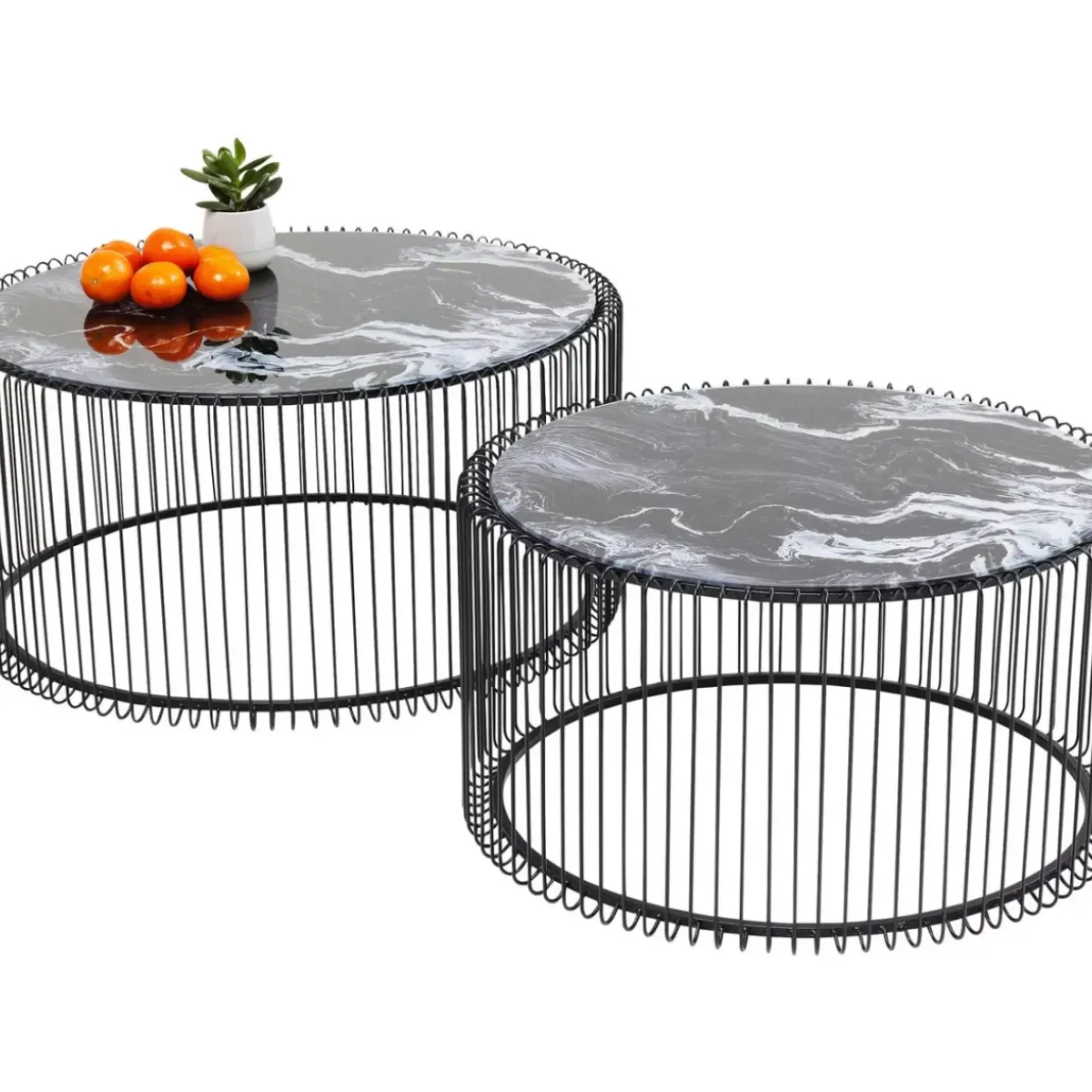 Couchtisch Wire Glas Marble Schwarz (2/Set)