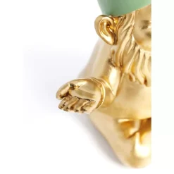 Deko Figur Zwerg Meditation Gold Grun 19Cm