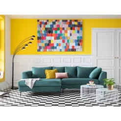 Ecksofa Gianni Velvet Dunkelgrun Links Schwarz