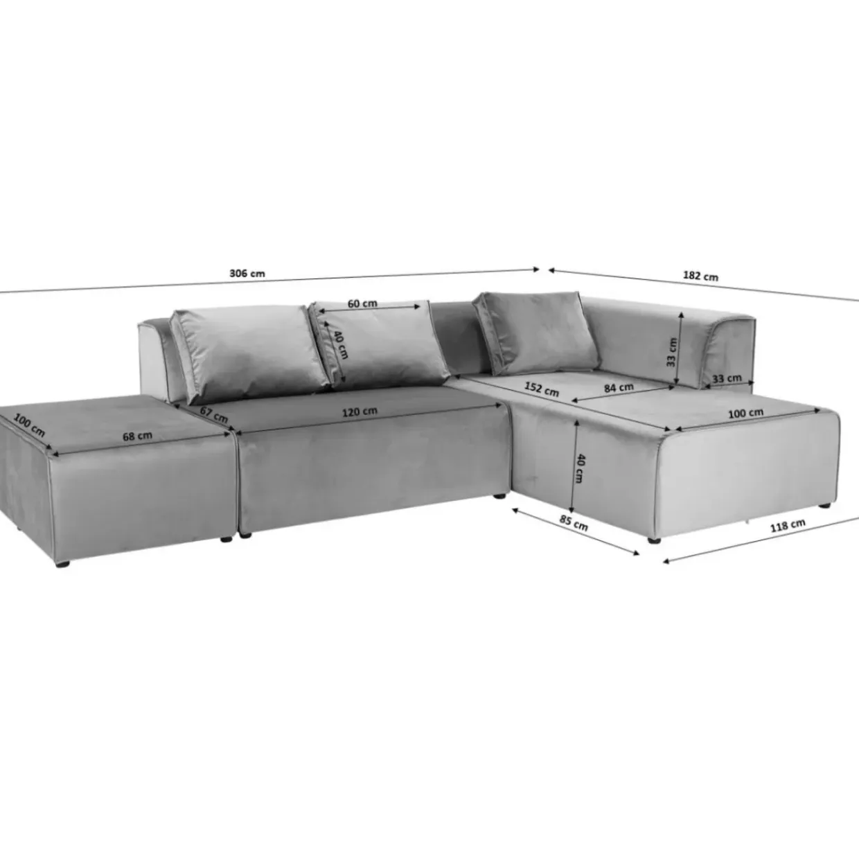 Ecksofa Infinity Ottomane Grau Rechts