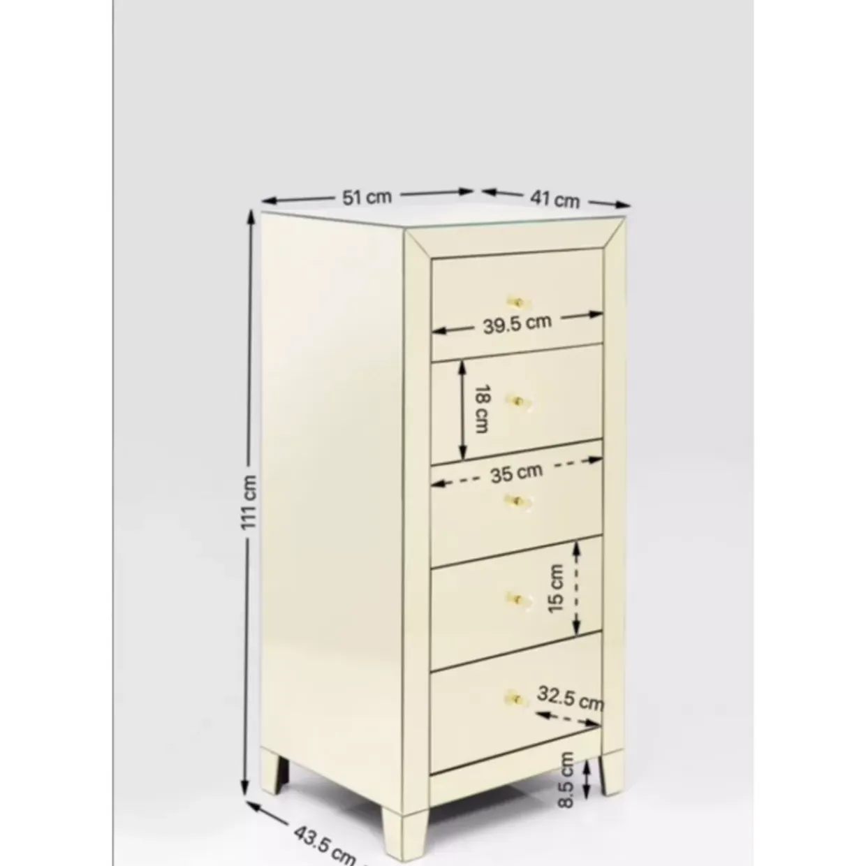 Hochkommode Luxury Champagne 5 Schube