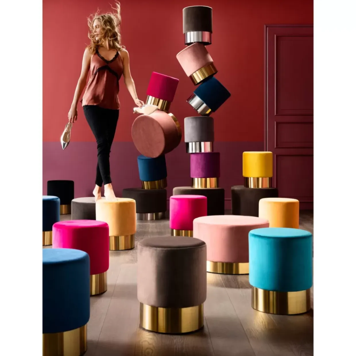 Hocker Cherry Hellgrau Silver O35Cm