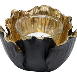 Teelichthalter Flower Bloom Schwarz Gold O10
