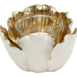 Teelichthalter Flower Bloom Creme Gold O10
